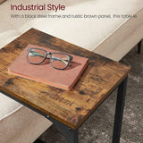 VASAGLE Slim End Table with Metal Frame Industrial Rustic Brown and Black - Side View