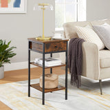 VASAGLE Nightstand End Table with a Drawer and 2 Storage Shelves Industrial Rustic Brown and Black - Top-Down View