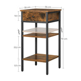VASAGLE Nightstand End Table with a Drawer and 2 Storage Shelves Industrial Rustic Brown and Black - Rear View