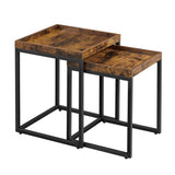 VASAGLE Set of 2 Coffee Tables with Raised Edges Nesting Tables Industrial Rustic Brown and Black - Front View