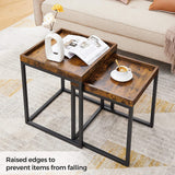 VASAGLE Set of 2 Coffee Tables with Raised Edges Nesting Tables Industrial Rustic Brown and Black - Side View