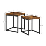 VASAGLE Set of 2 Coffee Tables with Raised Edges Nesting Tables Industrial Rustic Brown and Black - Rear View