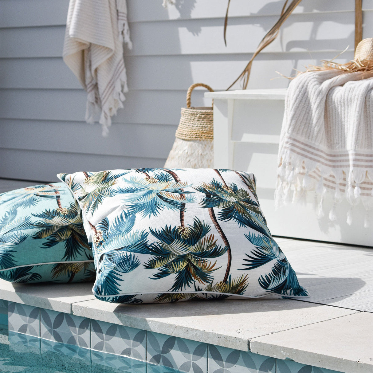 Cushion Cover-With Piping-Palm Trees White-60cm x 60cm