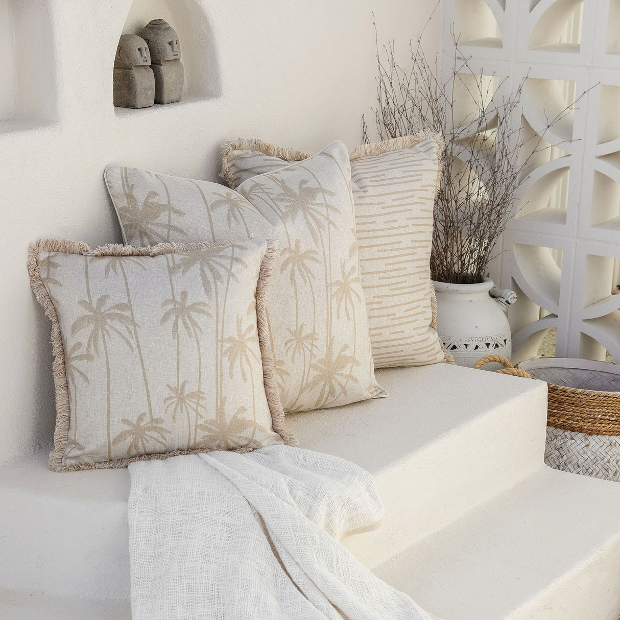 Cushion Cover-With Piping-Tall-Palms-Beige-60cm x 60cm