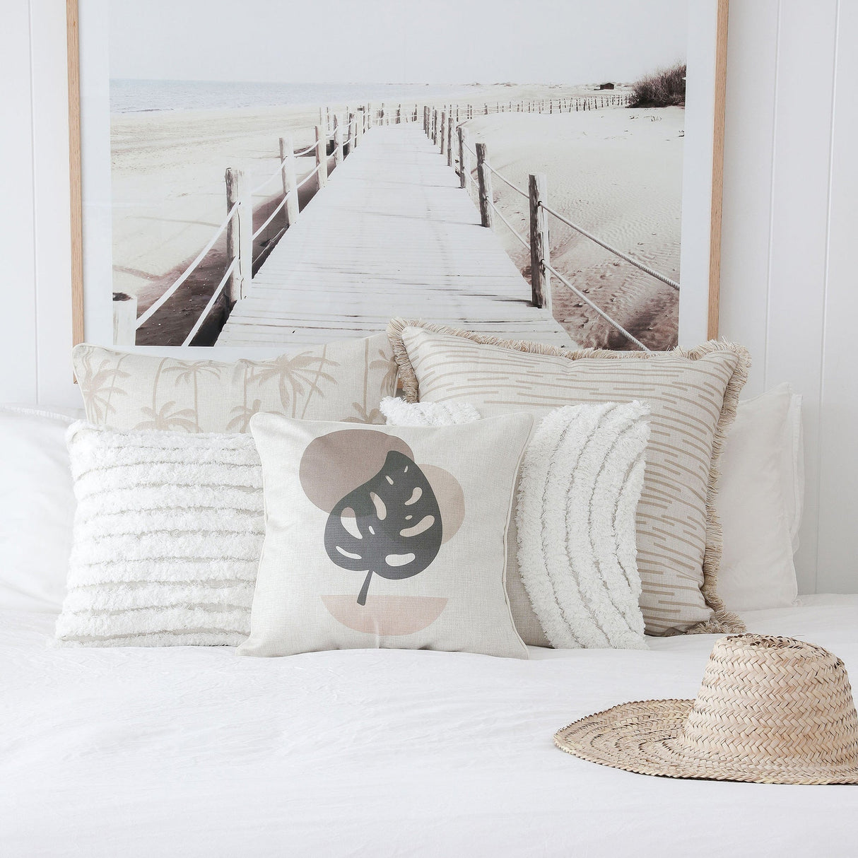 Cushion Cover-With Piping-Tall-Palms-Beige-60cm x 60cm