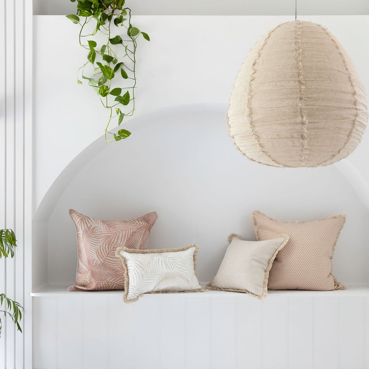 Cushion Cover-Coastal Fringe Natural-Seminyak Biscuit-35cm x 50cm