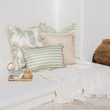 Cushion Cover-Coastal Fringe Natural-Hampton Stripe Sage-35cm x 50cm - Front View