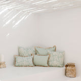 Cushion Cover-Coastal Fringe Natural-Hampton Stripe Seafoam-35cm x 50cm - Front View