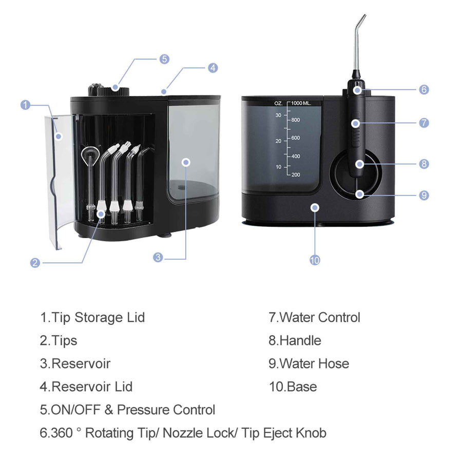 Orku 1000ml Water Flosser Electric Oral Irrigator - Adjustable Pressure Black, image 6