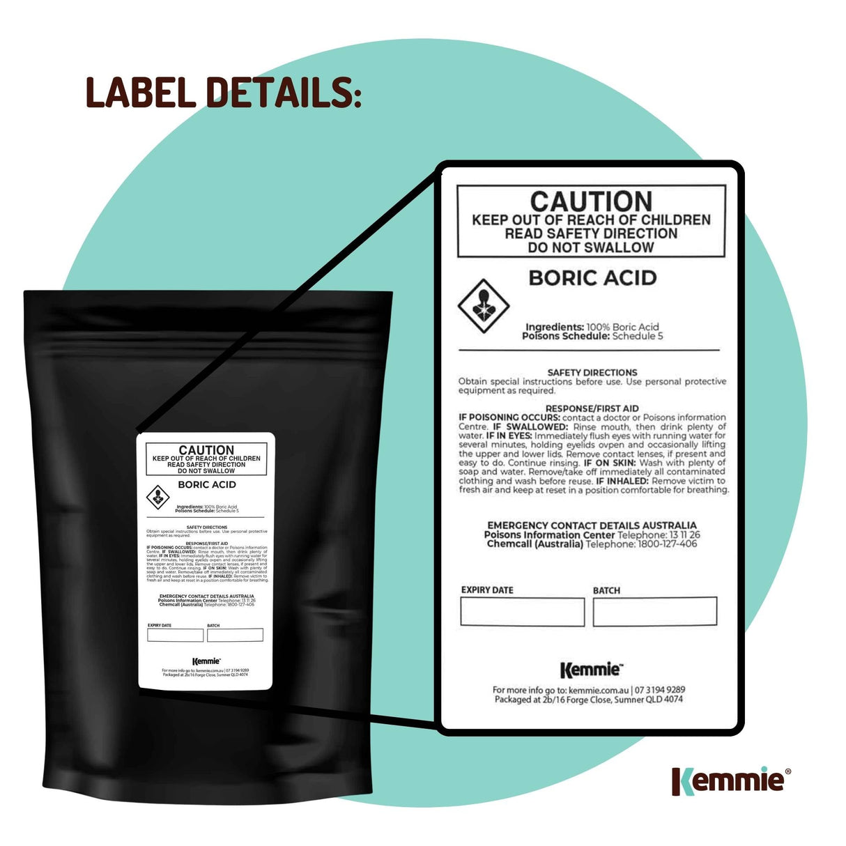 Kemmie 400g Boric Acid Powder 99.9% Pure - Soluble Orthoboric Acid H3BO3
