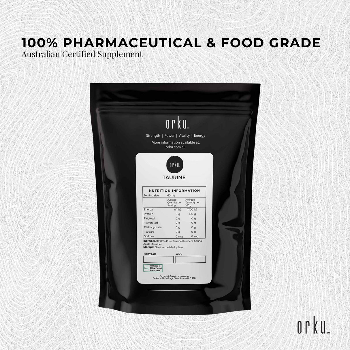 Orku 400g Taurine Powder - High Purity L-Taurine Amino Acid Ingredient