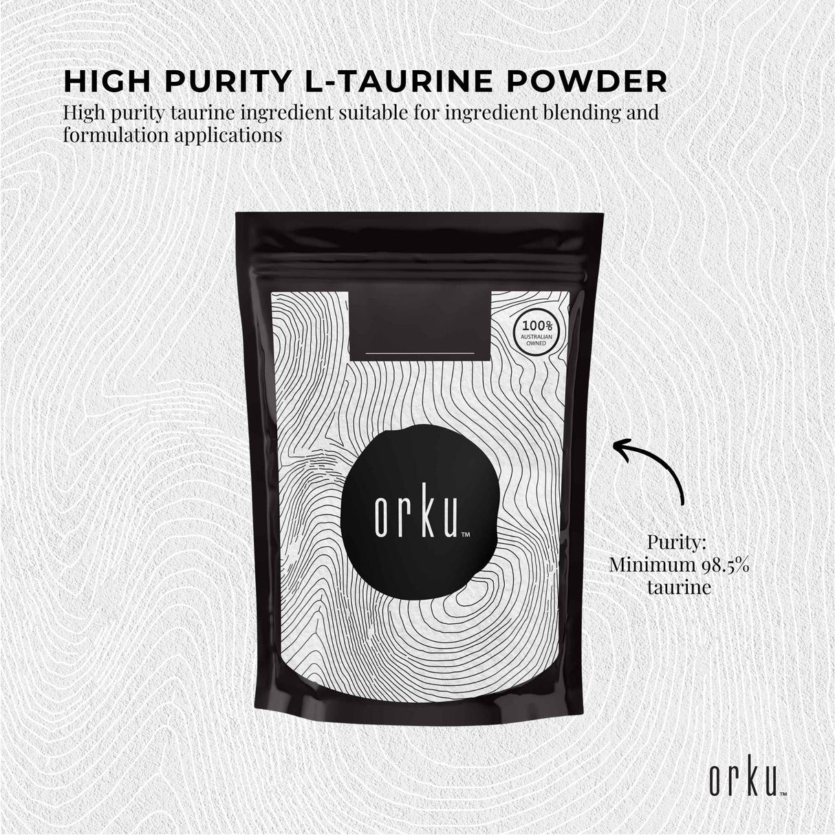 Orku 1Kg Taurine Powder - High Purity L-Taurine Amino Acid Ingredient