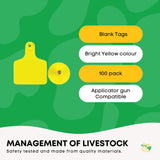 100x Cattle Ear Tags 5x4cm Set - Small Yellow Blank Sheep Pig Livestock Label - Side View