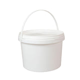 Bulk 10x 5L Plastic Buckets + Lids - Empty White With Handle - Large Food Pail - Front View