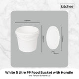 Bulk 10x 5L Plastic Buckets + Lids - Empty White With Handle - Large Food Pail - Side View