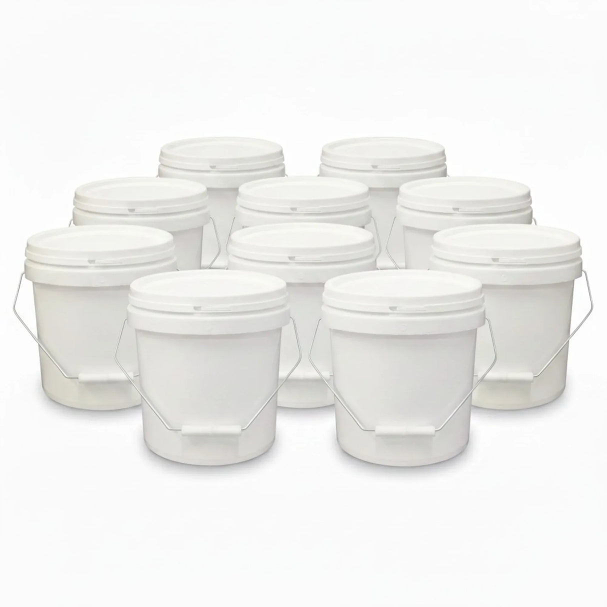 Kitchee Bulk 10x 10L Plastic Buckets + Lids - Empty White With Handle Large Pail