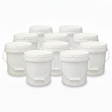 Kitchee Bulk 10x 10L Plastic Buckets + Lids - Empty White With Handle Large Pail