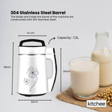 Kitchee 1.2L Electric Soy Bean Milk Maker Machine - Automatic Almond Nut Blender - 45-Degree Angle