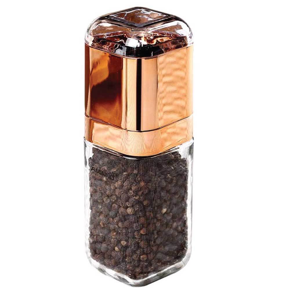 Orku Single Salt or Pepper Grinder 180ml – Glass Manual Mill with Rose Gold Lid