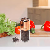 Orku Single Salt or Pepper Grinder 180ml – Glass Manual Mill with Rose Gold Lid - Top-Down View