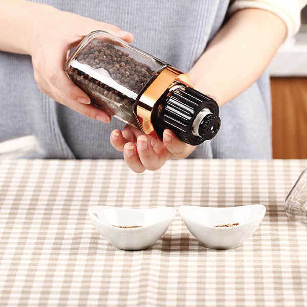 Orku Single Salt or Pepper Grinder 180ml ??Glass Manual Mill with Rose Gold Lid
