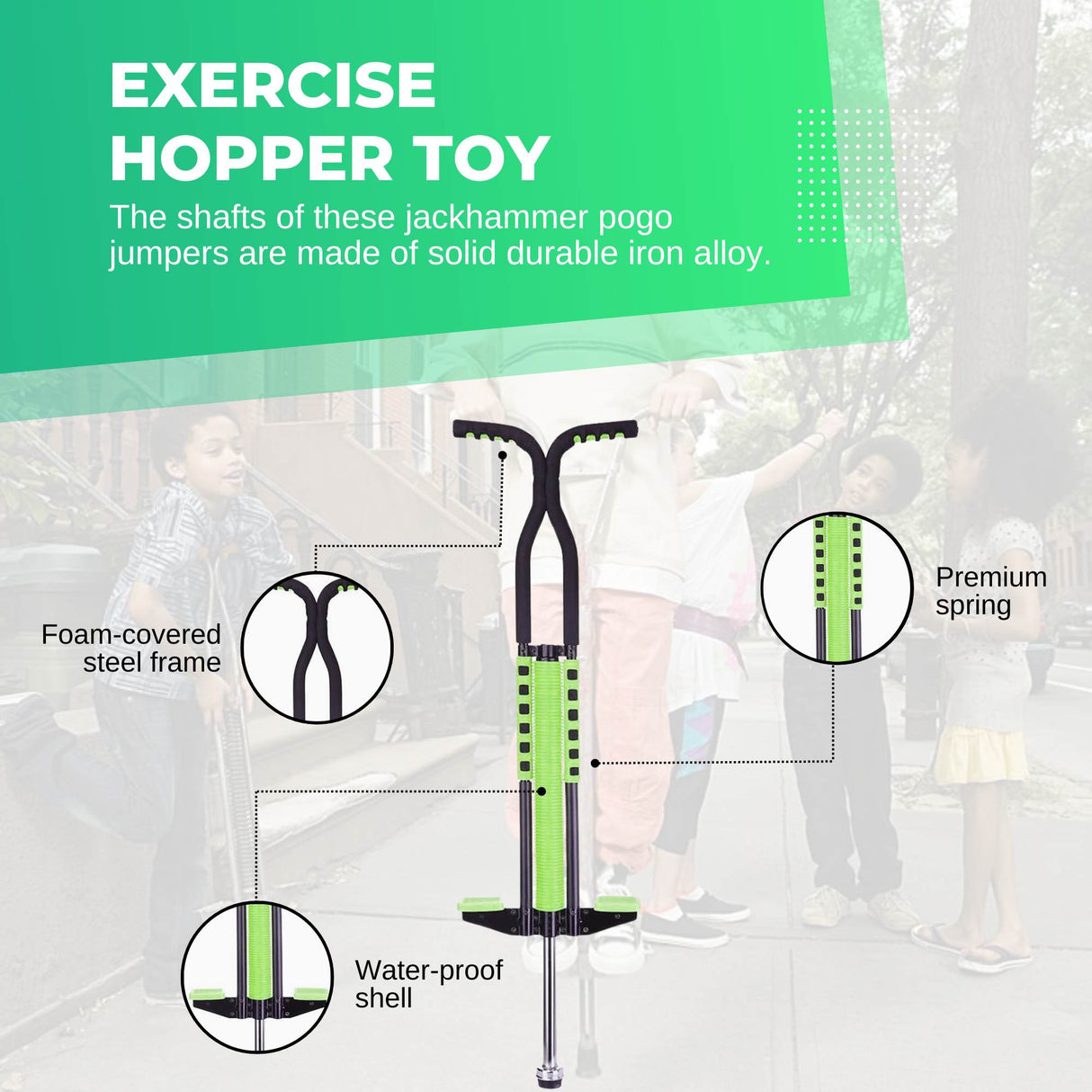 Green Kids Pogo Stick - Fun Jumping Exercise Toy for Children