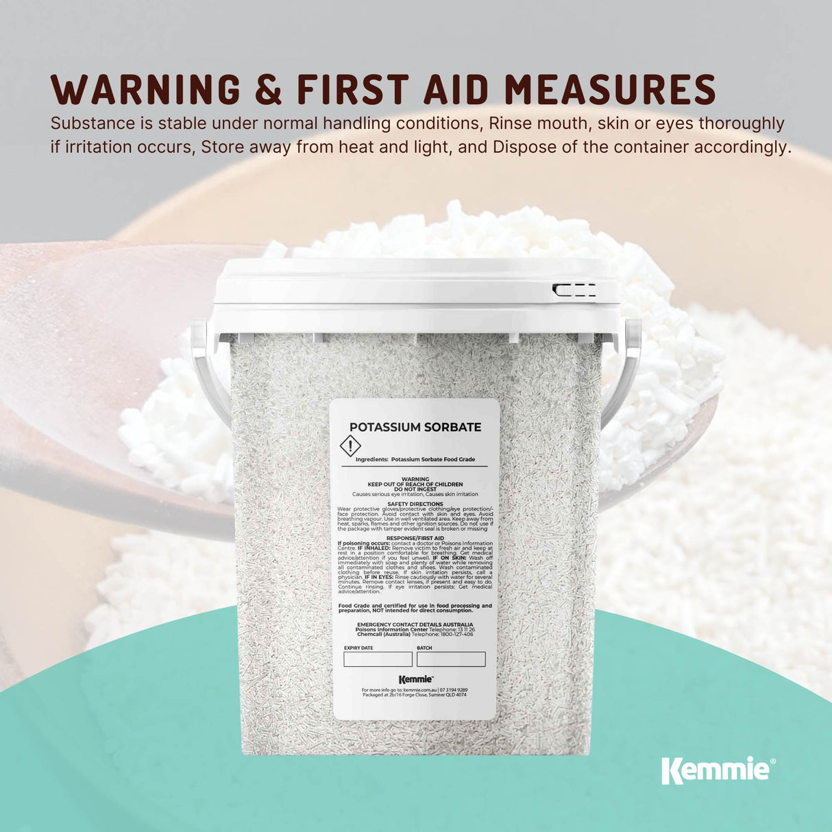 Kemmie 500g Potassium Sorbate Food Grade Granules Tub Preservative E202 Cosmetic