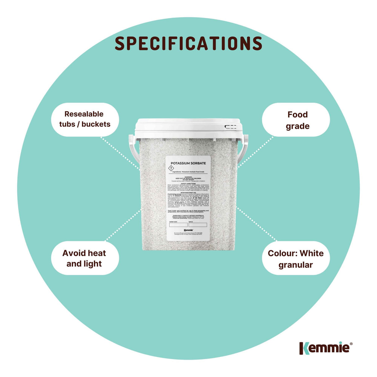 Kemmie 500g Potassium Sorbate Food Grade Granules Tub Preservative E202 Cosmetic