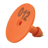 1-100 Cattle Number Ear Tag Set - Round Orange Pig Sheep Goat Livestock Label - Front View
