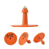 1-100 Cattle Number Ear Tag Set - Round Orange Pig Sheep Goat Livestock Label - Rear View