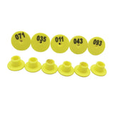 1-100 Cattle Number Ear Tags Set - Round Yellow Pig Sheep Goat Livestock Label - Side View