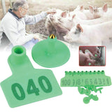 1-100 Cattle Number Ear Tags Set - Green Pig Sheep Goat Livestock Label - Rear View
