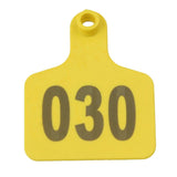 1-100 Cattle Number Ear Tags 5x4cm Set - Small Yellow Pig Goat Livestock Label - Front View