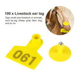 1-100 Cattle Number Ear Tags 5x4cm Set - Small Yellow Pig Goat Livestock Label - Top-Down View