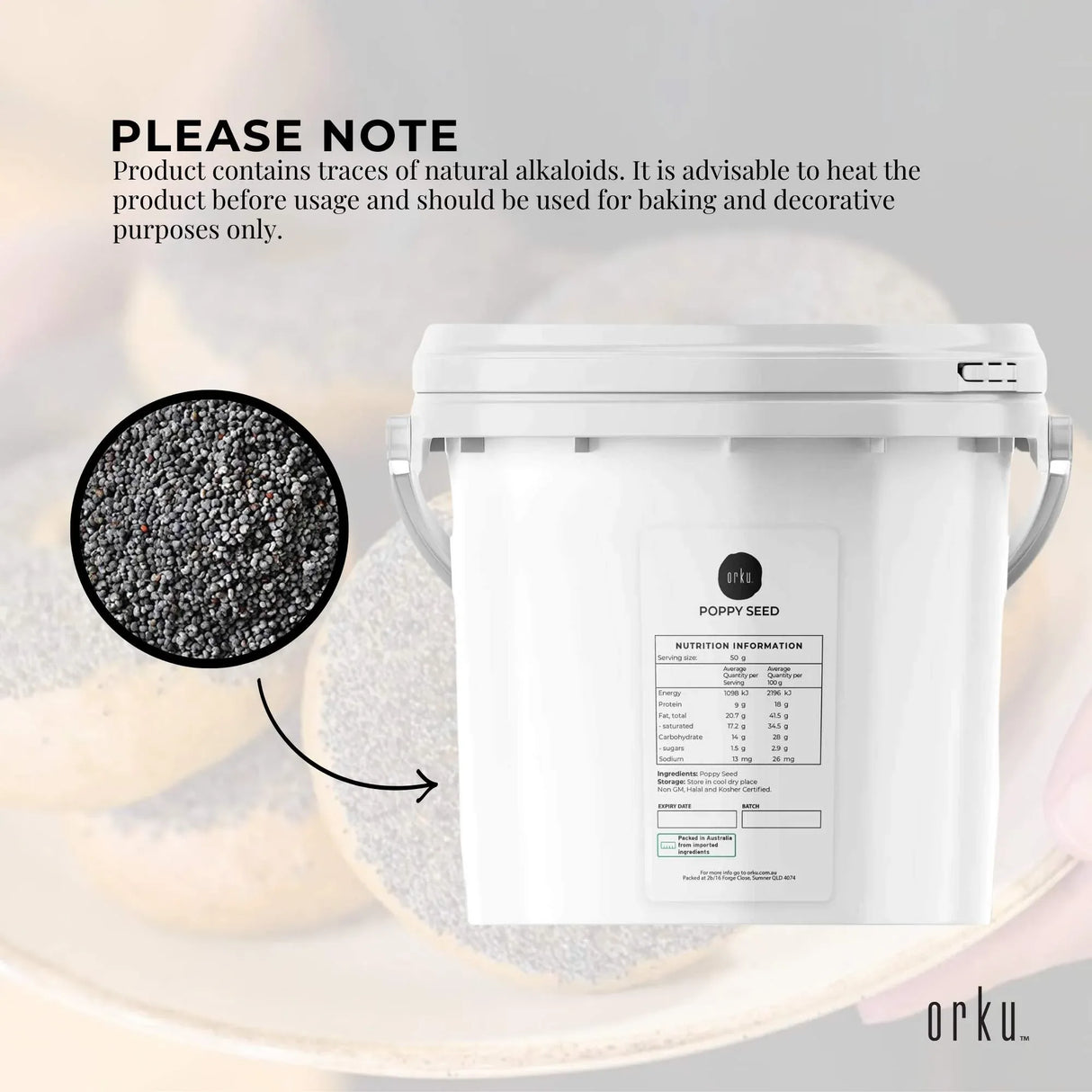 Orku 3.5Kg Poppy Seeds Unwashed Bucket Papaver Somniferum For Baking Decorating