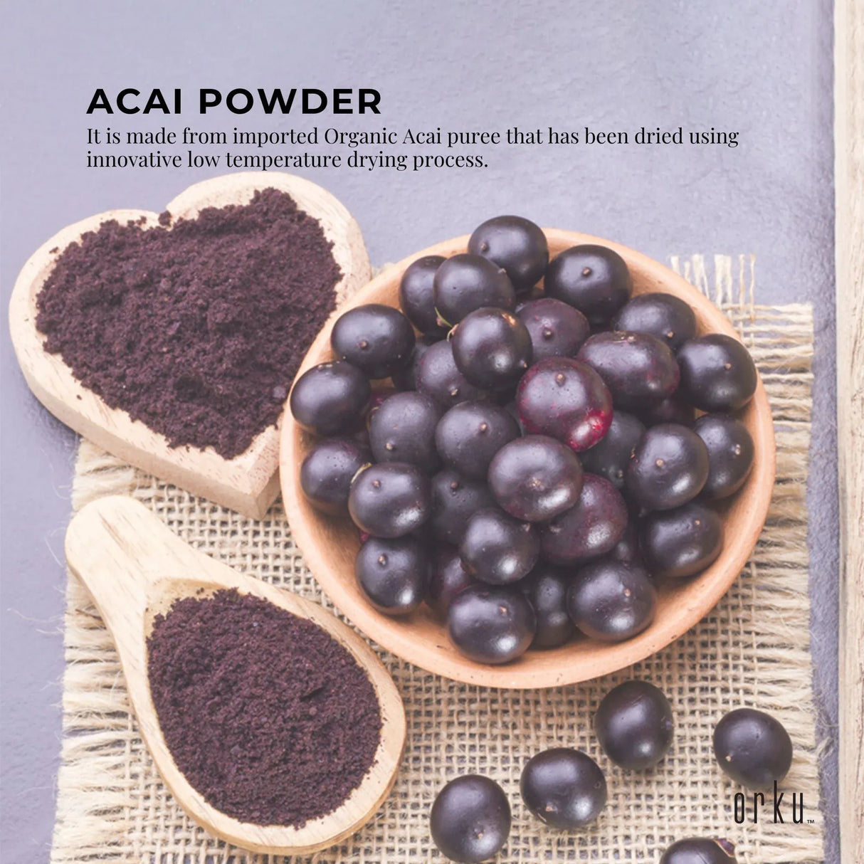 Orku 400g Organic Acai Powder Brazilian Berry Smoothie Bowl Ingredient