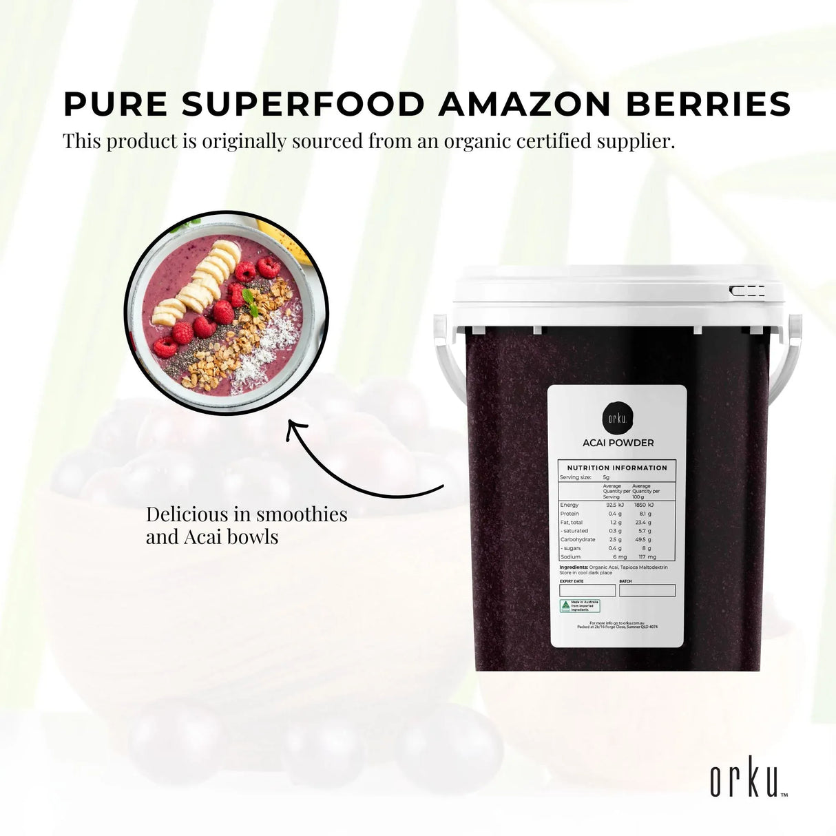 Orku 700g Organic Acai Powder Brazilian Berry Smoothie Bowl Ingredient