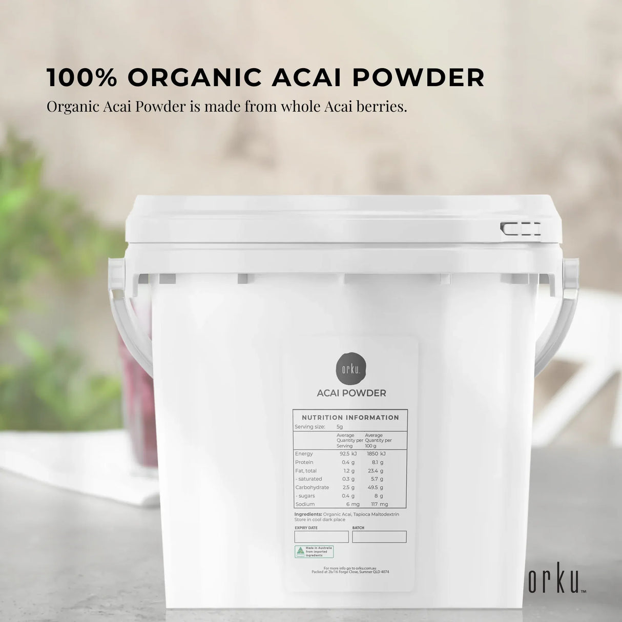 Orku 2.5kg Organic Acai Powder Brazilian Berry Smoothie Bowl Ingredient