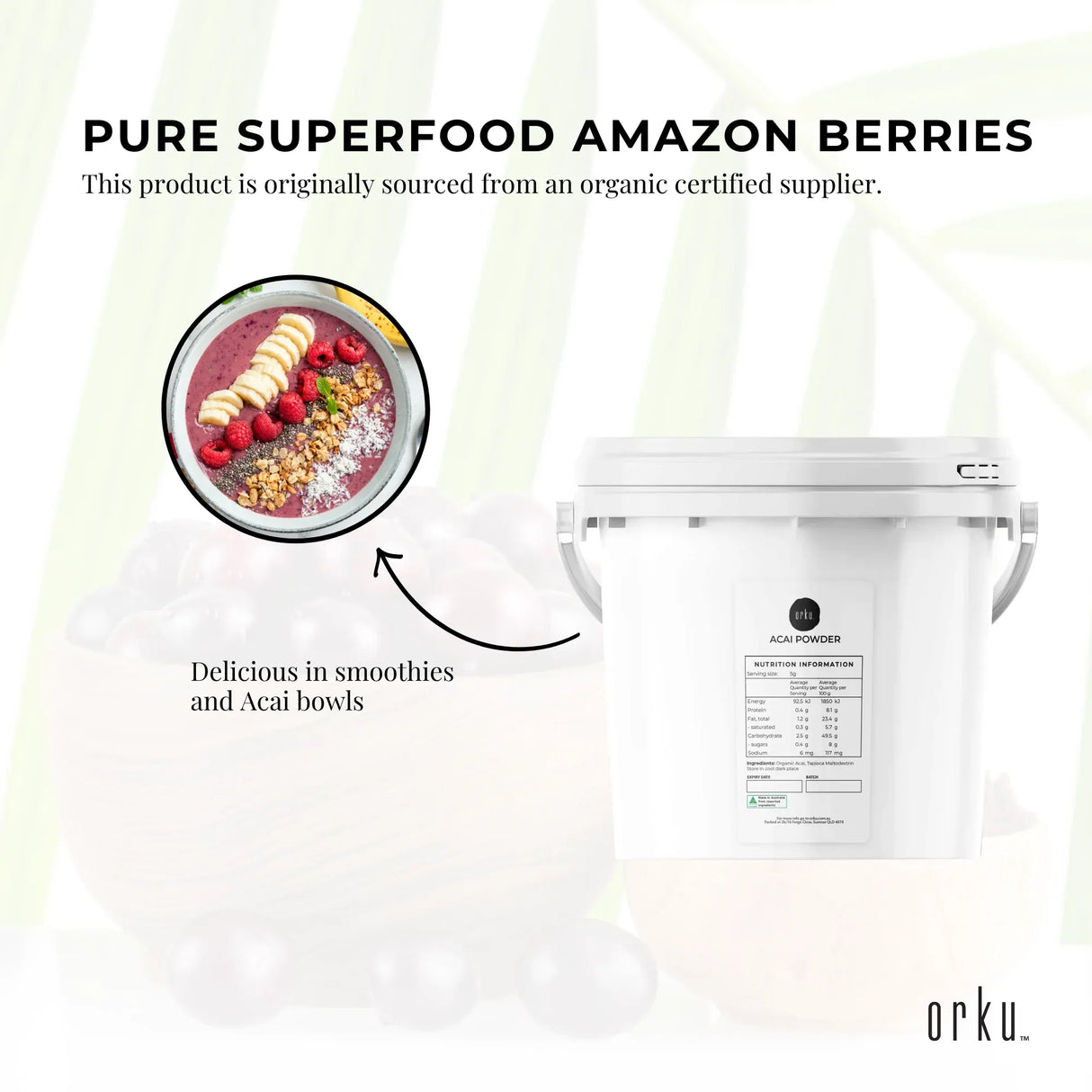 Orku 2.5kg Organic Acai Powder Brazilian Berry Smoothie Bowl Ingredient