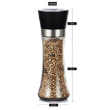 1x 180ml Glass Salt or Pepper Grinder 18cm - Adjustable Ceramic Core Tall Mill - Front View