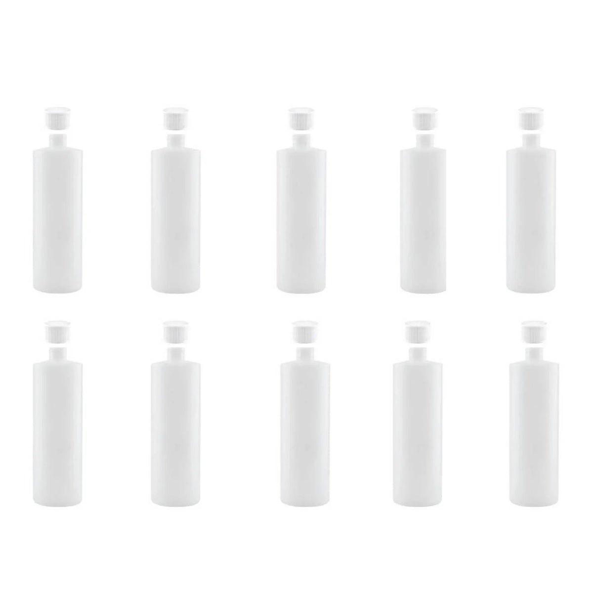 Kitchee 10x 500ml Natural HDPE Round Bottle + 28/410 Caps - Empty Plastic Food Storage