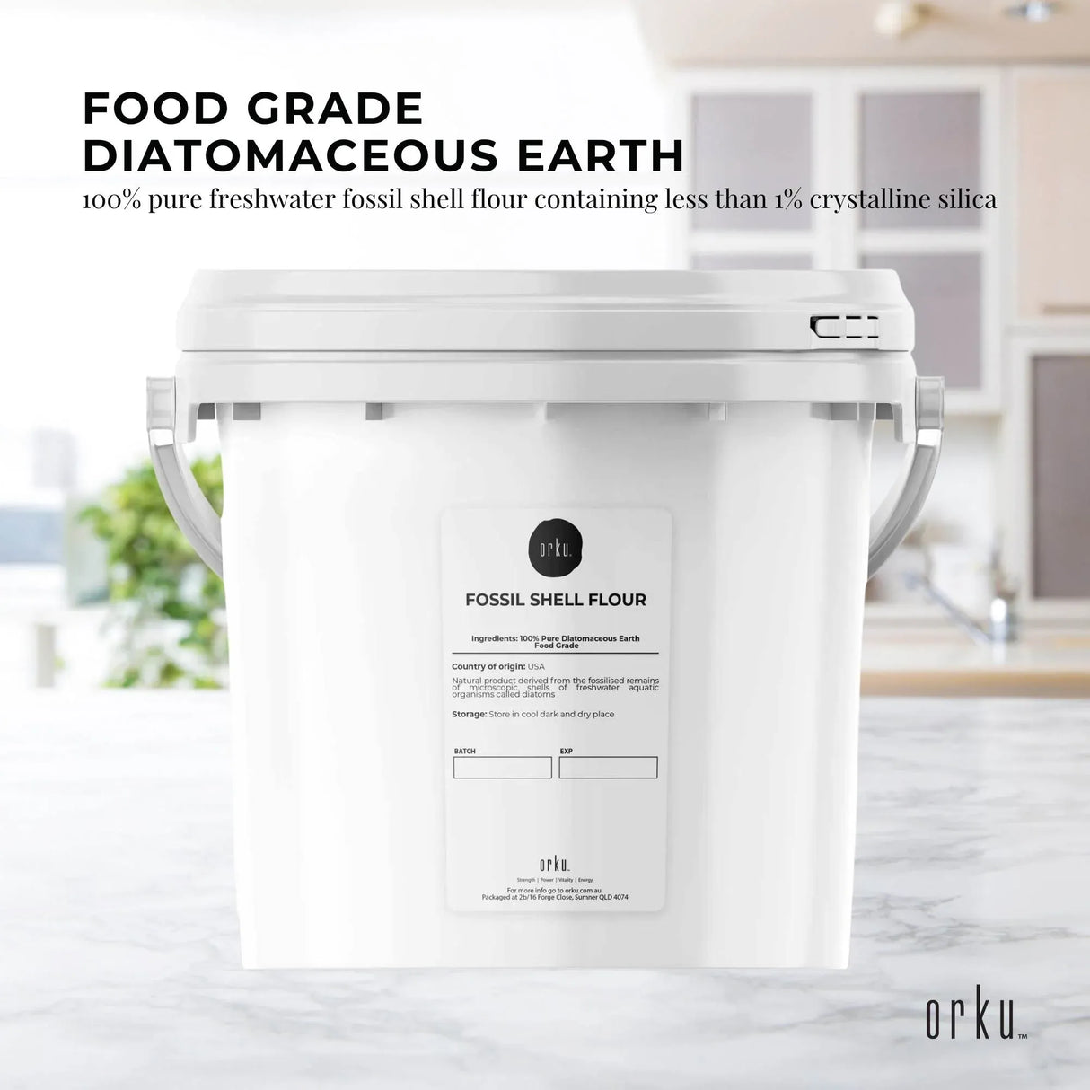 Orku 1.4Kg Fine Diatomaceous Earth Tub - Food Grade Fossil Shell Flour Powder