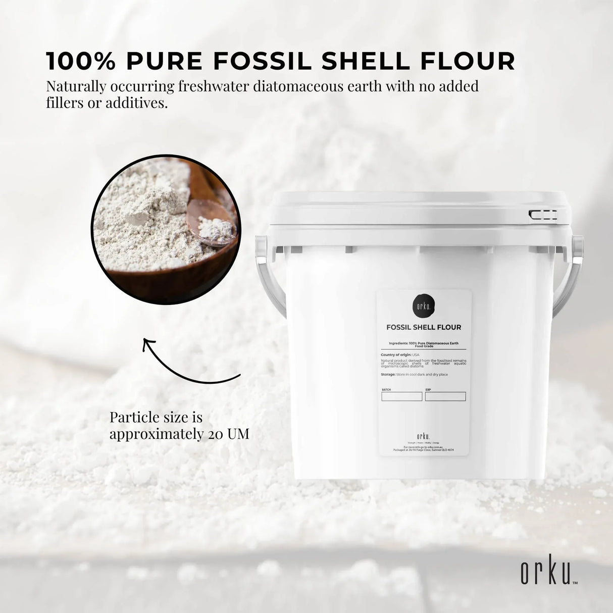 Orku 1.4Kg Fine Diatomaceous Earth Tub - Food Grade Fossil Shell Flour Powder