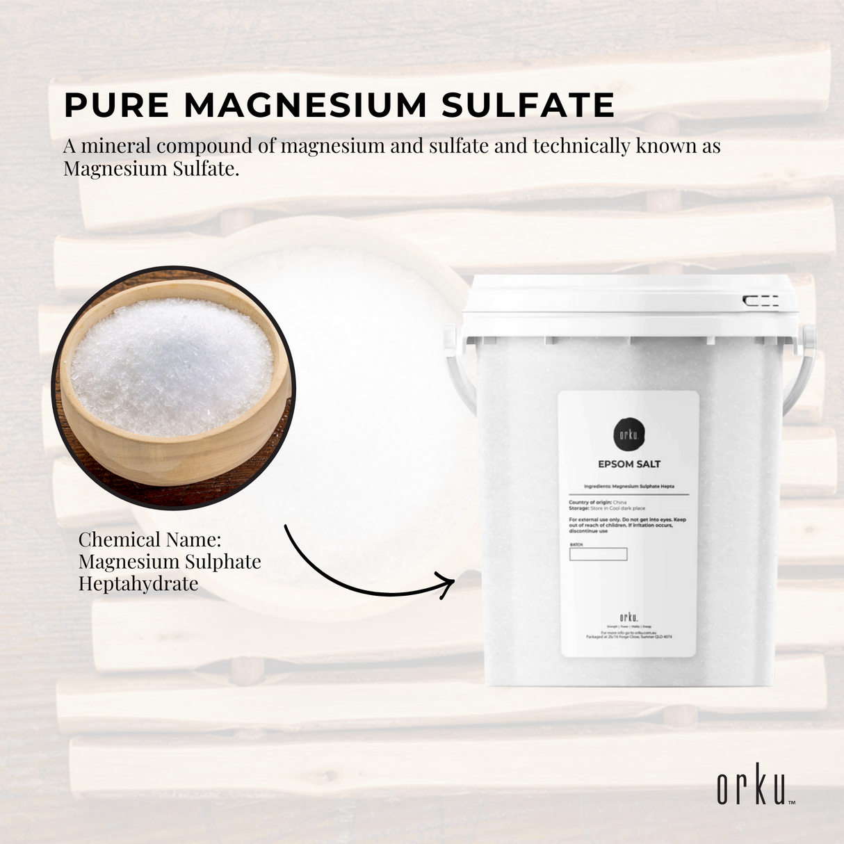 Orku 1.3kg Epsom Salt Tub - Magnesium Sulphate For Bath Skin Body Skin Care
