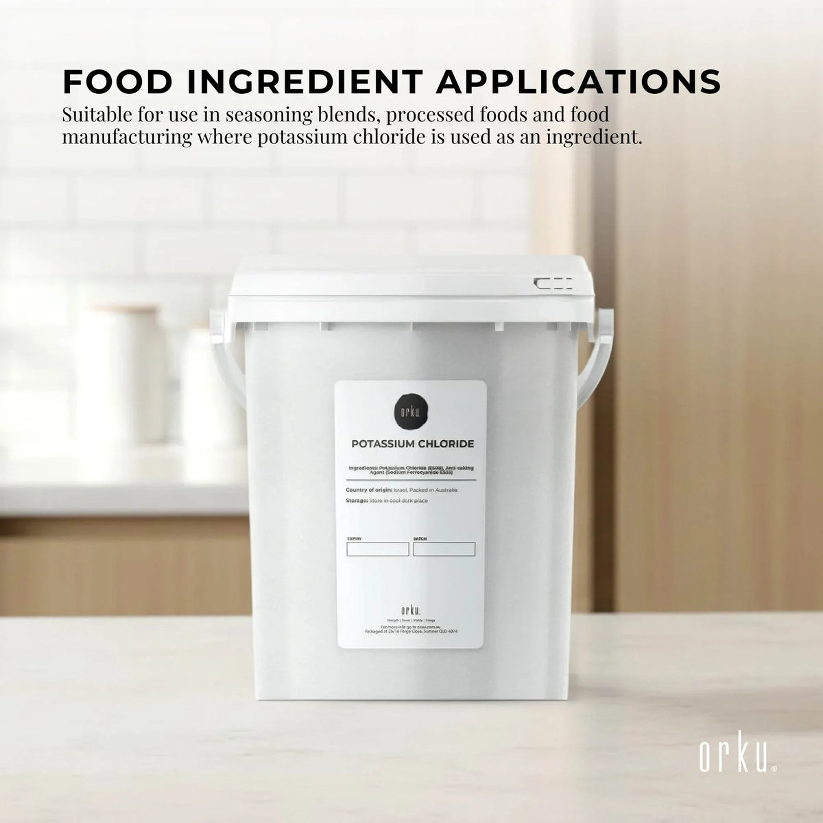 Orku 1.3Kg Potassium Chloride Powder (KCl) Tub - Food Grade E508 Salt Substitute