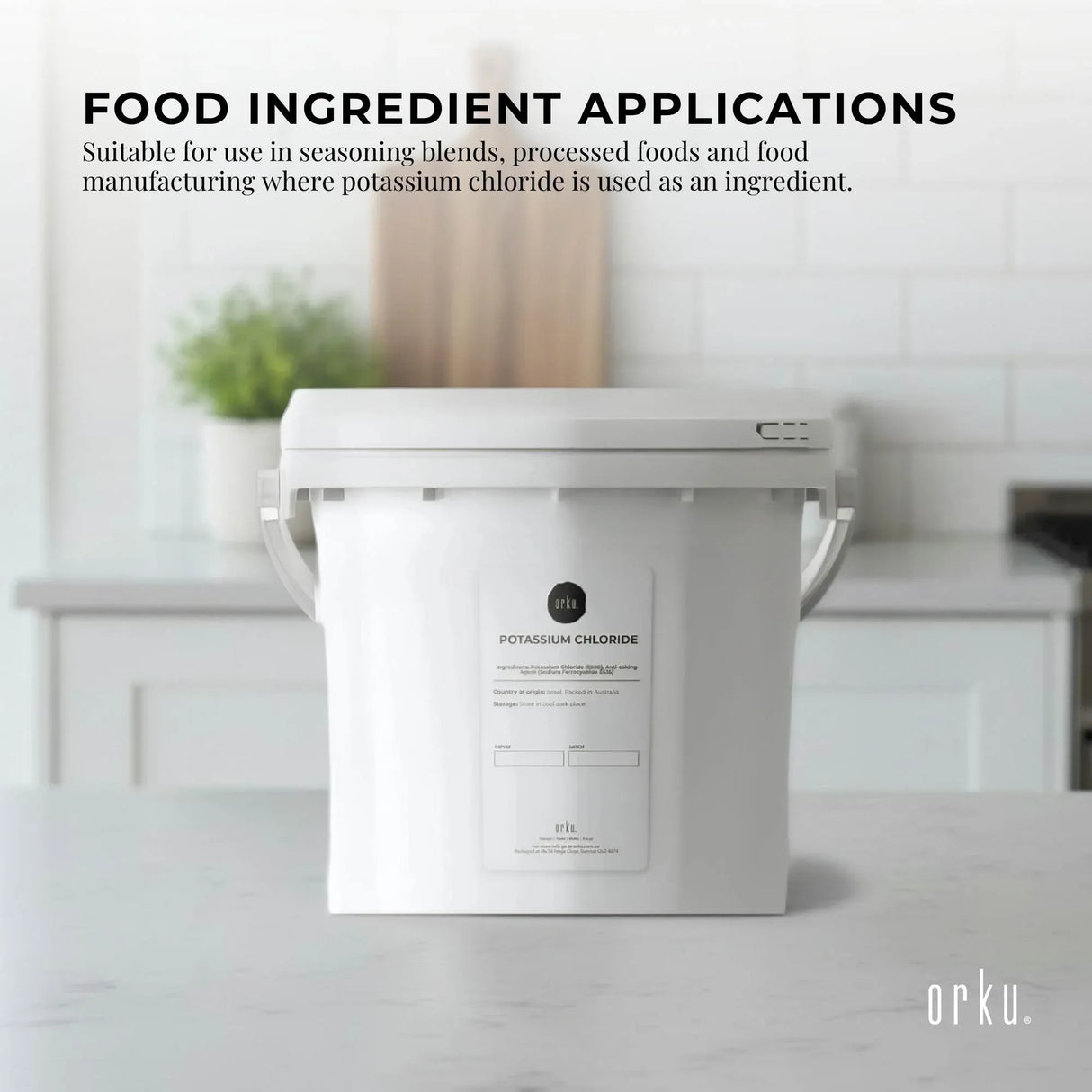 Orku 5Kg Potassium Chloride Powder (KCl) Tub - Food Grade E508 Salt Substitute