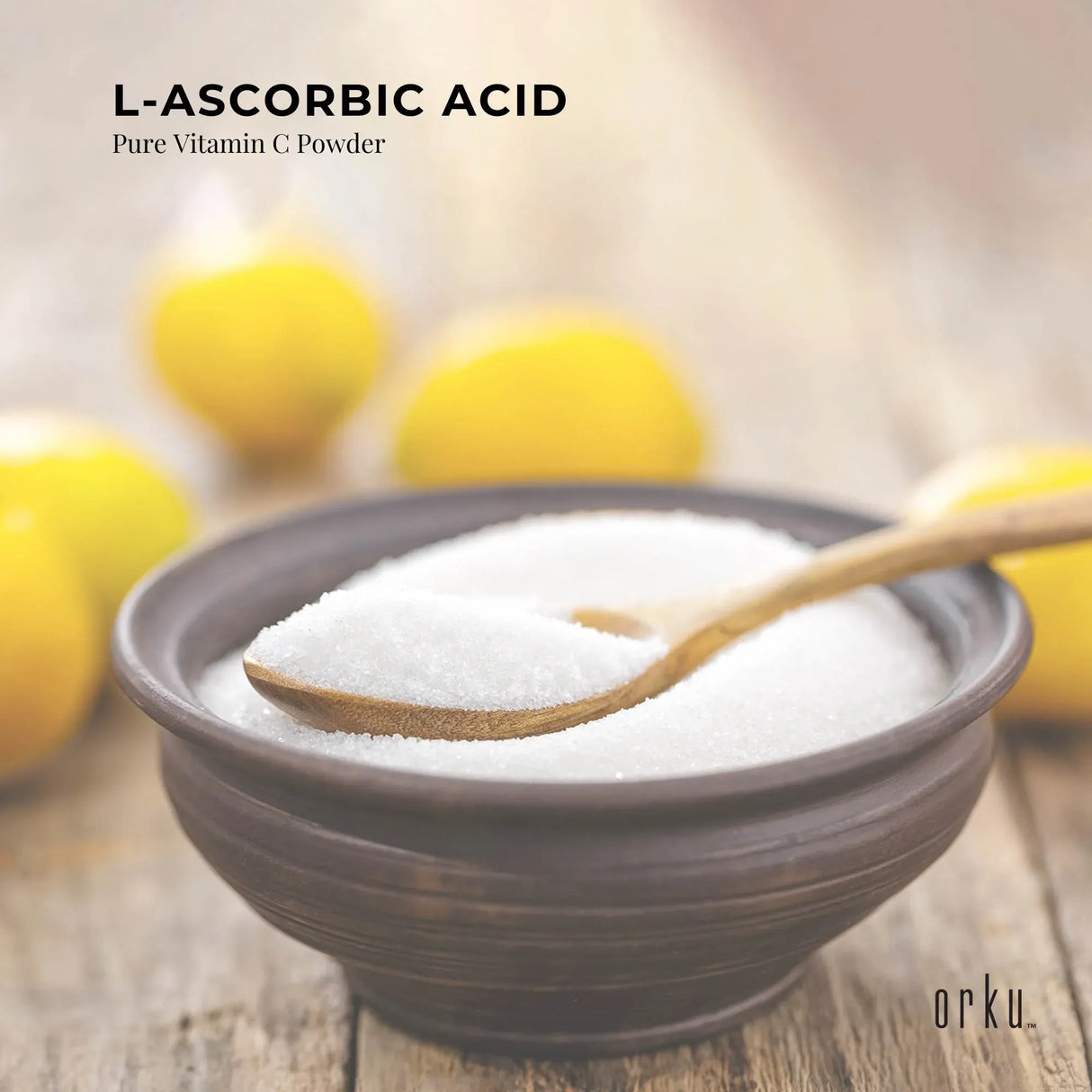 Orku 1Kg Vitamin C Powder Pure L-Ascorbic Acid - USP Grade Non-GMO