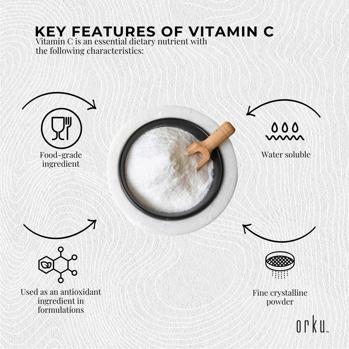 Orku Bulk 10Kg Vitamin C Powder Pure L-Ascorbic Acid - USP Grade Non-GMO