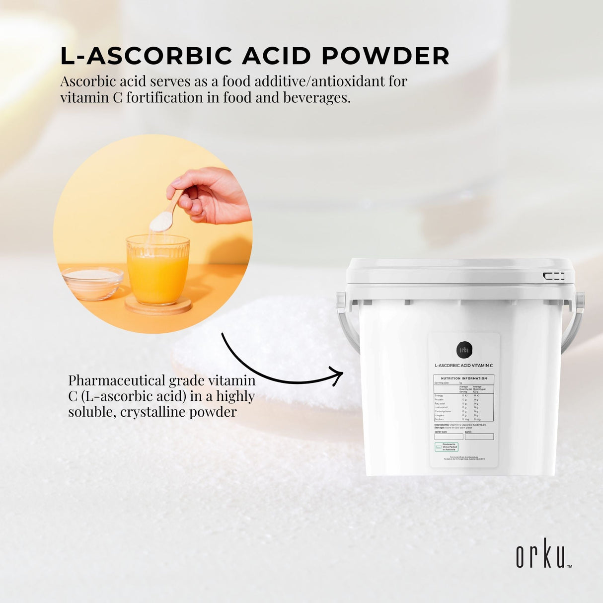 5Kg Premium Pure Vitamin C Powder (L-Ascorbic Acid) - Pharmaceutical Grade Antioxidant Supplement in Resealable Tub