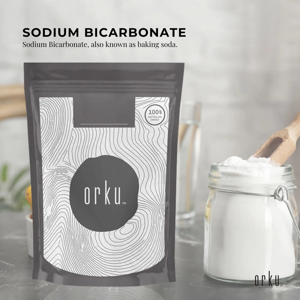 Orku 1Kg Sodium Bicarbonate Food Grade Baking Soda Aluminium Free NaHCO3 Powder